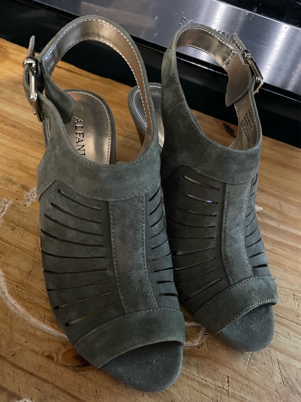 Alfani Olive Green Suede Cutout Peep-Toe Slingback Heels
